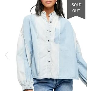 Free People Blue Set Sail Denim Long Sleeve Top XS